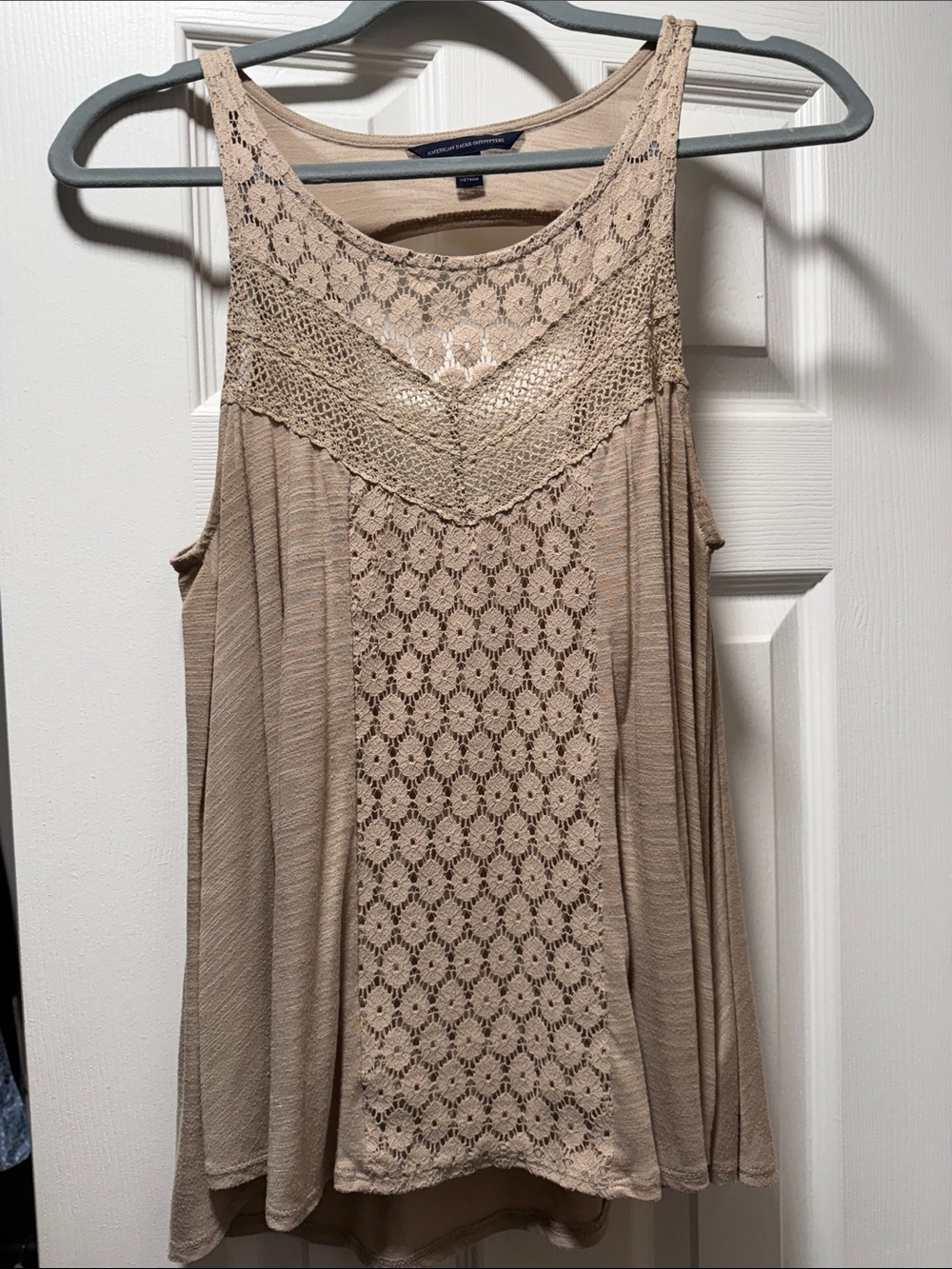 American Eagle Outfitters Beige Crochet Lace Tank Top